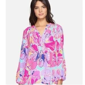 Lilly Pulitzer Jam Out Elsa Silk Blouse Tunic Top XXS Resort Wear